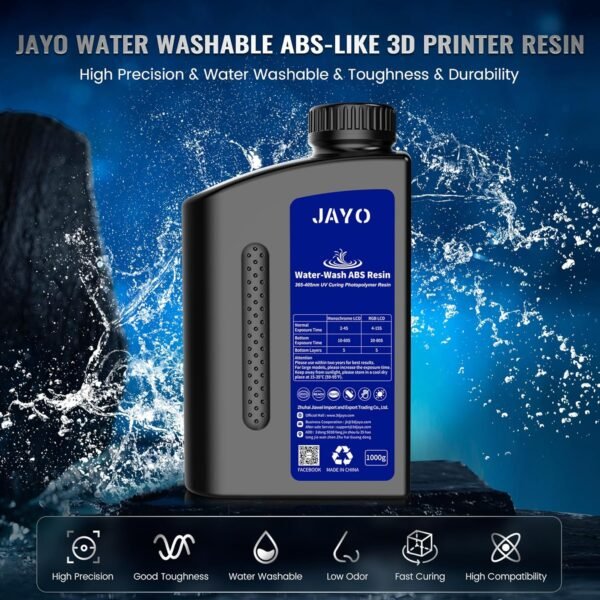 JAYO Water Washable ABS-Like 3D Printer Resin Dark Gray 2KG, High Toughness and Durability, Easy to Post-Process, Low Odor, 405nm UV Standard Rapid Photopolymer Resin for LCD/SLA 3D Printer - Image 2