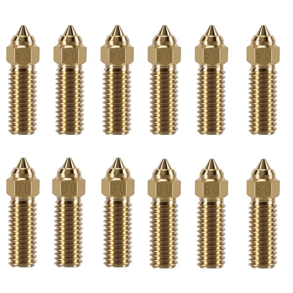 KOYOFEI 12PCS Brass Nozzles for K1 Max, 3D Printer Parts 6PCS 0.4mm, 3PCS 0.6mm, 0.8mm High Speed Brass Nozzle for Creality K1, Ender 3 V3 KE, CR-10 SE