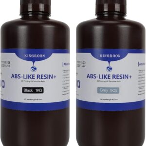 Kingroon 3D Printer Resin ABS Like Resin, Fast Curing 3D Printing Resin, 400 to 405nm UV Curing 3D Printing Liquid Photopolymer Resin, High Precision and Strong Non-Brittle,2kg Black+Grey