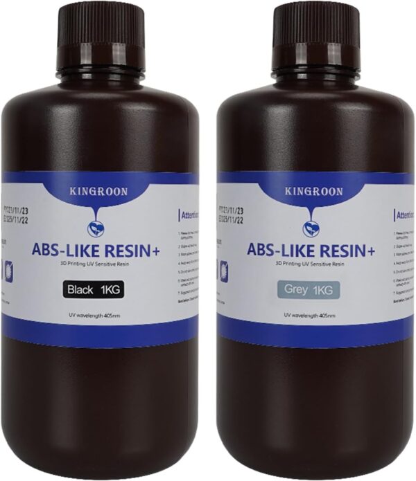 Kingroon 3D Printer Resin ABS Like Resin, Fast Curing 3D Printing Resin, 400 to 405nm UV Curing 3D Printing Liquid Photopolymer Resin, High Precision and Strong Non-Brittle,2kg Black+Grey