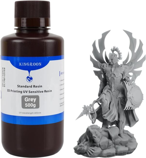 Kingroon Standard 3D Printer Resin, High Precision UV-Curing 3D Resin, Designed to Showcase Highly Detailed 3D Models & Works 0.5kg (Gray)