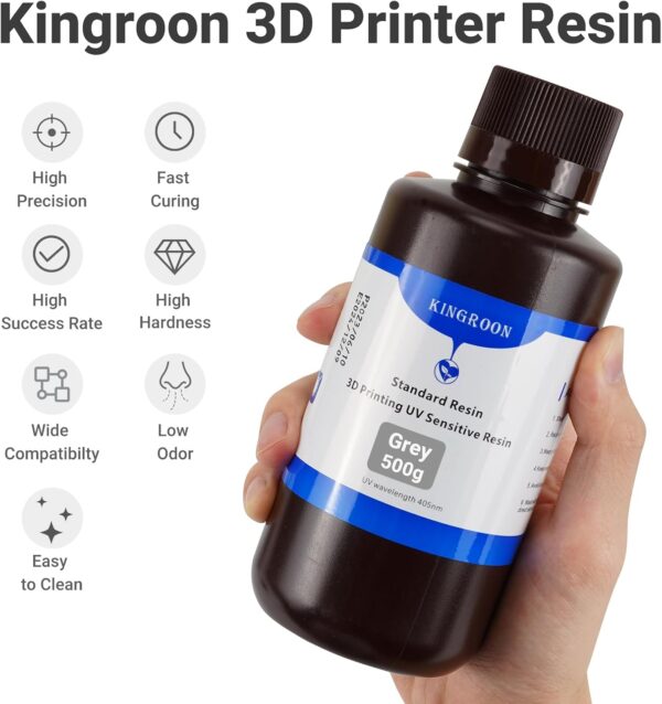 Kingroon Standard 3D Printer Resin, High Precision UV-Curing 3D Resin, Designed to Showcase Highly Detailed 3D Models & Works 0.5kg (Gray) - Image 2