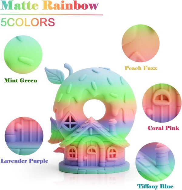 LOVOON Rainbow Gradient 3D Printing PLA Filament 1.75mm Color Shift by Length Multicolor Changing Filament Matte Blue/Green/Pink/Purple/Peach Fuzz, Fit Most 3D Printer&Pen,1KG(2.2lbs)/Spool - Image 2