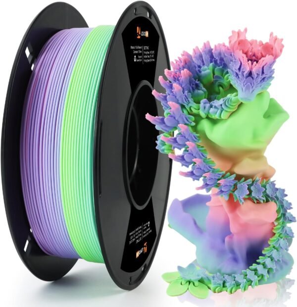 LOVOON Rainbow Gradient 3D Printing PLA Filament 1.75mm Color Shift by Length Multicolor Changing Filament Matte Blue/Green/Pink/Purple/Peach Fuzz, Fit Most 3D Printer&Pen,1KG(2.2lbs)/Spool