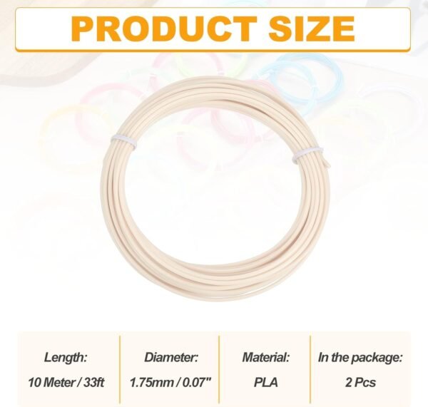 MECCANIXITY 2 Pcs 3D Pen Filament, 1.75mm Dia 33ft Length PLA 3D Printing Pen Filament Refills for 1.75mm 3D Printing Pen, Colour of Skin - Image 2