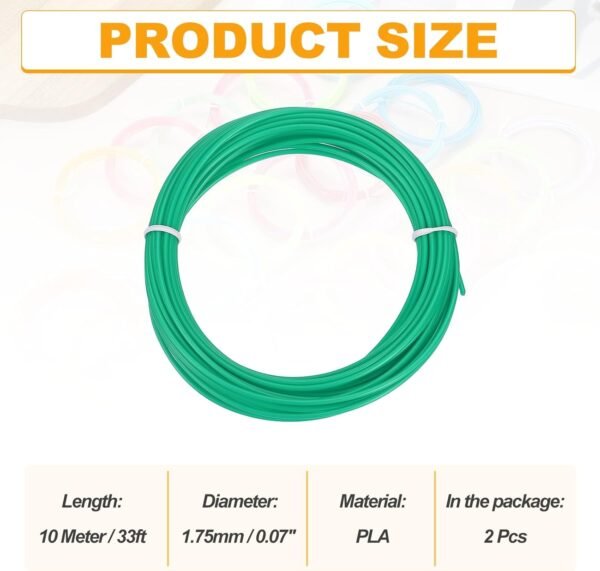 MECCANIXITY 2 Pcs 3D Pen Filament, 1.75mm Dia 33ft Length PLA 3D Printing Pen Filament Refills for 1.75mm 3D Printing Pen, Dark Green - Image 2
