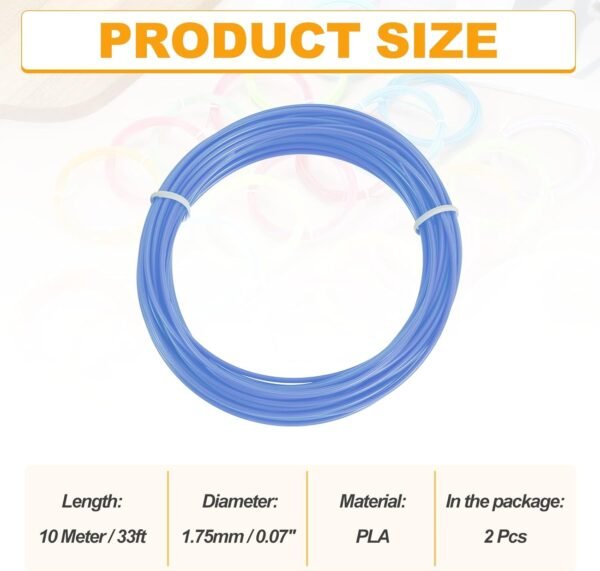 MECCANIXITY 2 Pcs 3D Pen Filament, 1.75mm Dia 33ft Length PLA 3D Printing Pen Filament Refills for 1.75mm 3D Printing Pen, Fluorescent Blue - Image 2