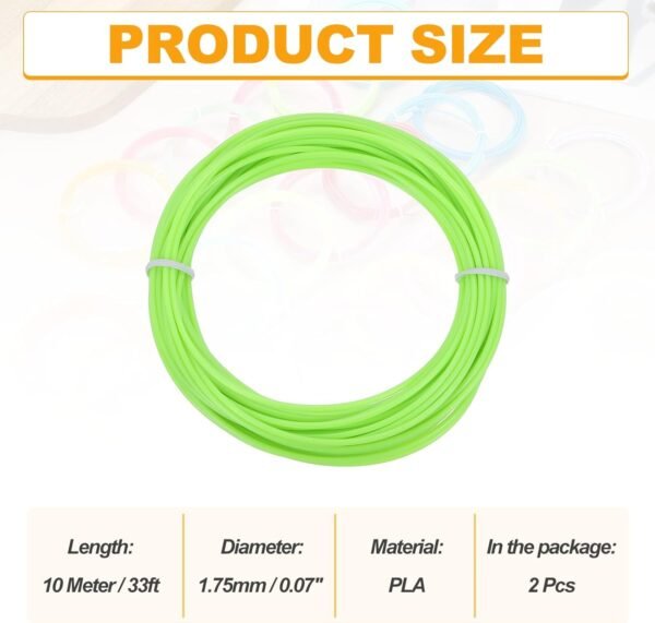 MECCANIXITY 2 Pcs 3D Pen Filament, 1.75mm Dia 33ft Length PLA 3D Printing Pen Filament Refills for 1.75mm 3D Printing Pen, Fluorescent Green - Image 2