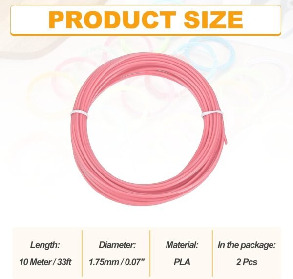 MECCANIXITY 2 Pcs 3D Pen Filament, 1.75mm Dia 33ft Length PLA 3D Printing Pen Filament Refills for 1.75mm 3D Printing Pen, Orange Red - Image 2