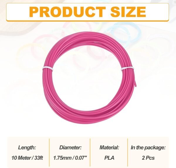 MECCANIXITY 2 Pcs 3D Pen Filament, 1.75mm Dia 33ft Length PLA 3D Printing Pen Filament Refills for 1.75mm 3D Printing Pen, Rose Red - Image 2