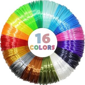 MIKA3D 16 Colors Silk Shiny PLA Filament Sample Pack, Each Color 4 Meter Length, Total 64m Silk Shiny PLA 3D Printer 3D Pen Material Refill Sample Pack