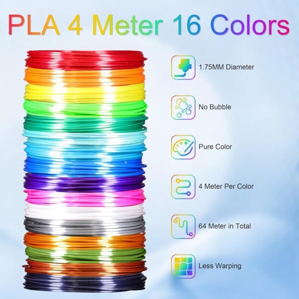 MIKA3D 16 Colors Silk Shiny PLA Filament Sample Pack, Each Color 4 Meter Length, Total 64m Silk Shiny PLA 3D Printer 3D Pen Material Refill Sample Pack - Image 2