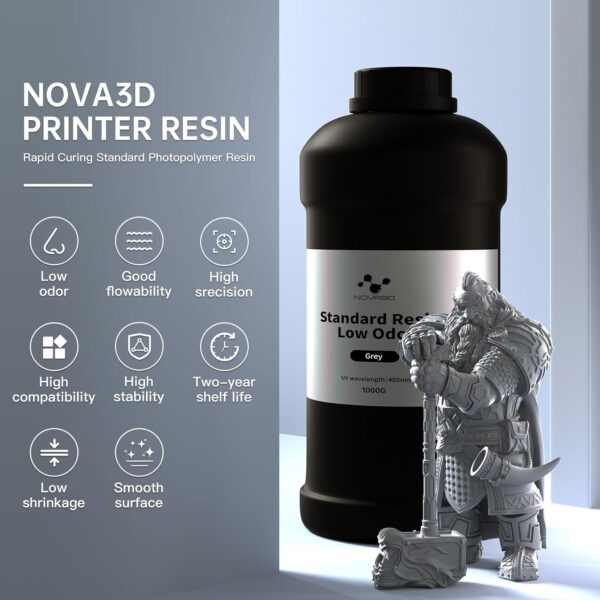 NOVA3D 3D Printer Resin Low Odor Rigid 405nm UV Fast Light Curing, Excellent Fluidity for 4K/8K LCD/DLP/SLA Resin 3D Printers - Image 2