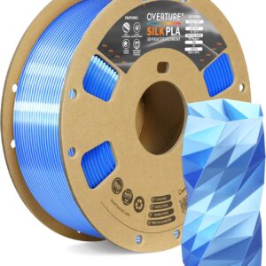 OVERTURE Silk PLA Dual Color Filament 1.75mm, Bi-Color Shiny PLA Finish, Smooth & Glossy, 1kg Spool (2.2lbs), Ideal for Cosplay Jewelry & Home Decor (Silk Blue-Silver)