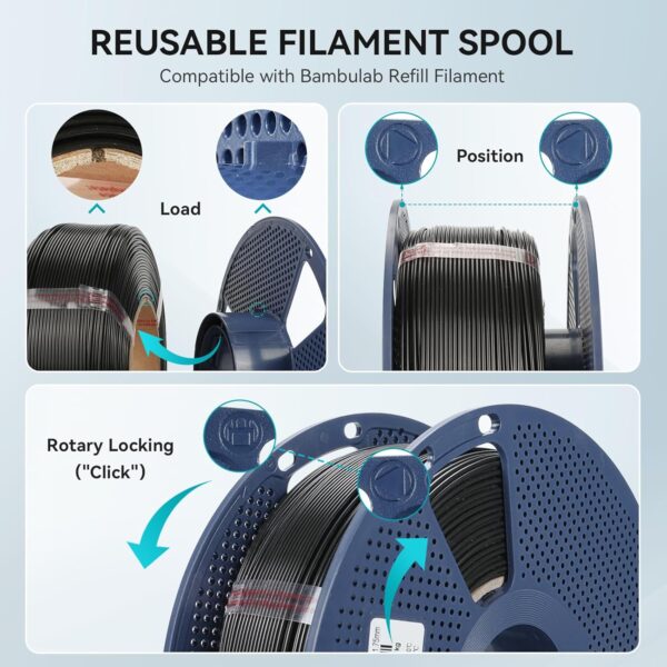 PETG Filament 1.75mm 2025 Upgrade Spool Compatible with Bambulab Refill Filament, 2kg(4.4lbs) SUNLU PETG 3D Printer Filament, 1.75mm Dimensional Accuracy +/- 0.02mm, Black+Black Bundle - Image 2