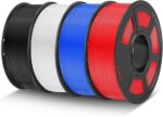 PLA 3D Printer Filament, 4KG PLA Filament 1.75mm, Neatly Wound 3D Printing Filament, Dimensional Accuracy +/- 0.02 mm,1 Kg Per Spool, Pack of 4, Black+White+Blue+Red