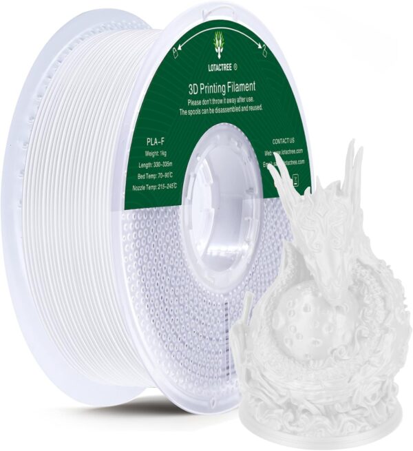 PLA-F Filament White 1KG(2.2LBS), PLA Plus 3D Printer Filament 1.75mm ± 0.02mm Strength and Toughness Fit for Most FDM 3D Printers