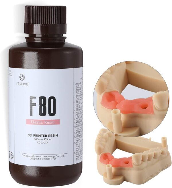 RESIONE 3D Printer Resin, F80 Elastic 405nm UV-Curing Printing Liquid with High Elongation at Break, High Resilience Photopolymer Resin for LCD DLP MSLA 3D Printing (Pink, 500g)