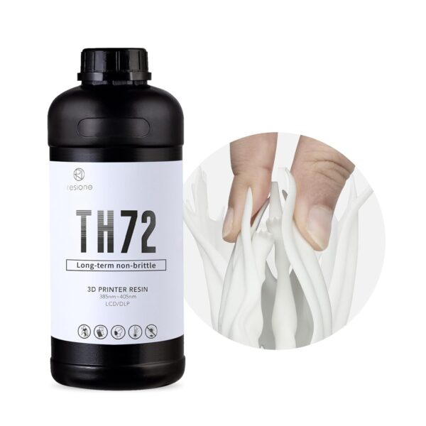 RESIONE 3D Printer Resin, TH72 Flexible Tough Resin with Long-Lasting Toughness and High Elongation, 3D Printing Impact Resistant for Figurines (White 1KG)