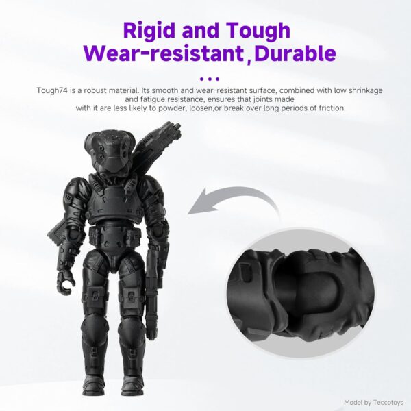 RESIONE Tough 74 3D Printer Resin, Impact-Resistant Photopolymer for LCD DLP MSLA– Wear-Resistant, Low Shrinkage, Durable Resin for Action Figures, Tabletop Miniatures & Joints, Black, 1KG - Image 2