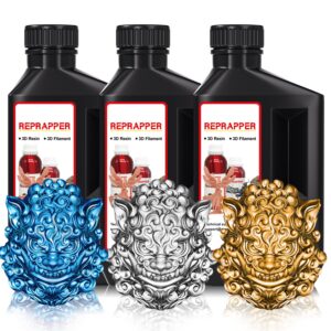 RepRapper 3D Printer Resin, 405nm Fast UV-Curing Color Change 1kg Standard Resin Pack, Photopolymer 3D Printing Resin with Metallic Shine for LCD Printer, Blue/Brass/Silver 3 * 1000g