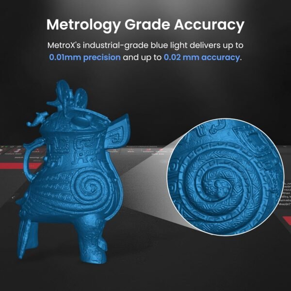Revopoint MetroX 3D Scanner for 3D Printing, Handheld 3D Printer Scanner Blue Laser Scan, Metrology-Grade Precision 0.01mm for Metal Dark Object, Up to 60fps Speed, Support Windows macOS, Standard - Image 2