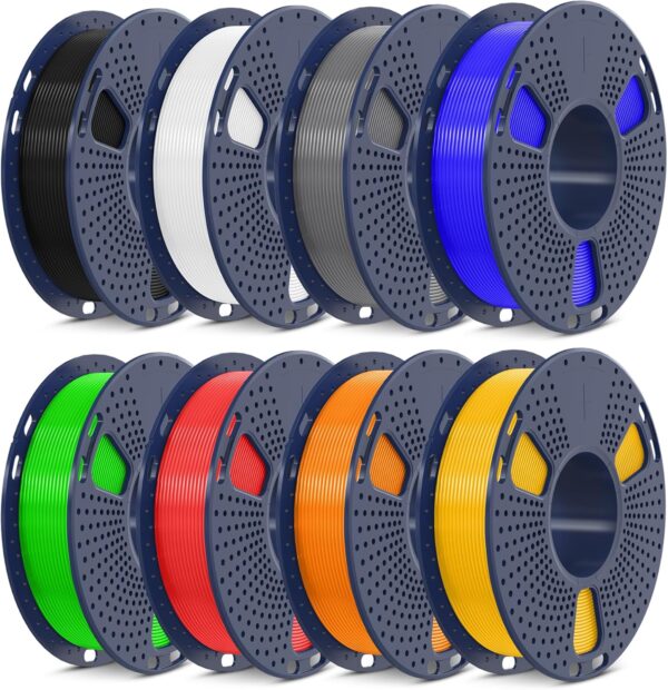 SUNLU 3D Printer Filament Pack, 0.25kg Each Spool, Total 2kg, Mini Spool, PLA+ Filament 1.75mm, 8 Packs, Black+White+Grey+Blue+Green+Red+Orange+PureYellow
