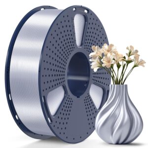 SUNLU 3D Printer Silk Filament,Shiny Silk PLA Filament 1.75mm, Smooth Silky Surface, Great Easy to Print for 3D Printers, Dimensional Accuracy +/- 0.02mm, Silk Silver 1KG