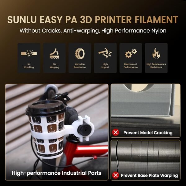 SUNLU Easy PA Filament, Nylon 3D Printer Filament with Heat Resistant, Nylon Filament 1.75mm No Cracking, Polyamide (PA) 3D Printing Filament Warp Free, Fit Most FDM Printer (Natural, 1kg) - Image 2
