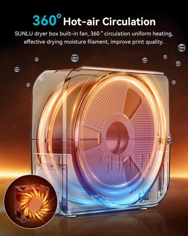SUNLU Filament Dryer Box for 3D Printer Filament, S1 Plus Filament Dehydrator with Fan Design, Filament Storage can Keep 1.75 2.85 3.00mm PLA PETG ABS Filament Dry During 3D Printing (Black) - Image 2