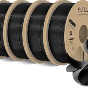 SUNLU PLA Filament 1.75mm, 3D Printer Filament 1.75mm ±0.02mm, Fit Most FDM 3D Printer, 1KG Cardboard Spool,4 Pack, 4KG in Total. (Black PLA)