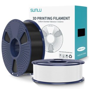 SUNLU PLA+2.0 3D Printer Filament 2KG, Upgrade PLA+ Filament 1.75mm, Tougher and Stronger, Dimensional Accuracy +/-0.02mm, 1KG per Spool, 2 Pack, 2KG Total, Black+White