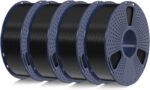 SUNLU PLA+2.0 3D Printer Filament Bundle, 4KG Upgrade PLA+ Filament 1.75mm, Tougher and Stronger, Dimensional Accuracy +/-0.02mm, 1KG per Spool, 4 Packs, Black