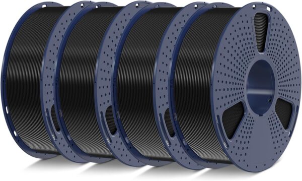 SUNLU PLA+2.0 3D Printer Filament Bundle, 4KG Upgrade PLA+ Filament 1.75mm, Tougher and Stronger, Dimensional Accuracy +/-0.02mm, 1KG per Spool, 4 Packs, Black