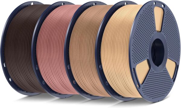 SUNLU Real Wood Fiber PLA Filament, Neatly Wound 1.75mm Dimensional Accuracy +/- 0.03mm, Fit Most FDM 3D Printers, 4kg in Total, 1kg per Spool, 4 Pack,（Wood+Fiber Cherry+Fiber Maple+Fiber Walnut）