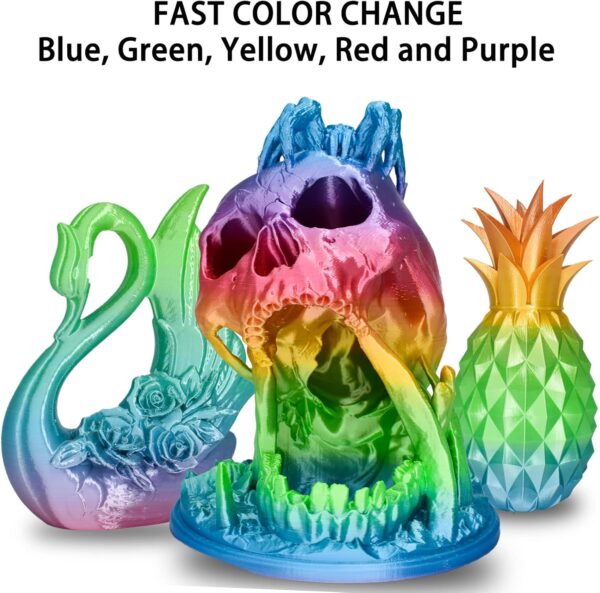 Silk PLA Filament Multicolor, 3D Printer Filament Rainbow PLA Filament 1.75mm +/- 0.02mm, 3D Printing Filament 1kg/2.2lbs - Image 2