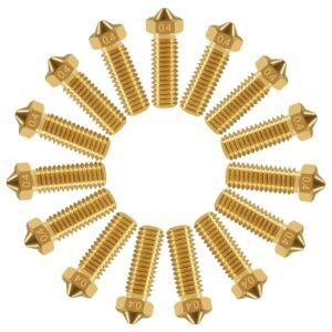 V6 Brass Nozzle 0.4mm Extra Extruder Nozzles 0.4mm M6 Thread 3D Printer Brass Nozzles 1.75mm Filament 3D Printer Part for Heater Block Hotend Extruder (15pcs) (A)