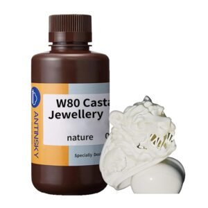 W80 Castable Jewellery Resin for DLP LCD UV-Curing 405nm Resin 3D Printer High Wax 80% Easy to Print Use and Burn High Resolution Making jewelries Metal Parts White 0.5KG