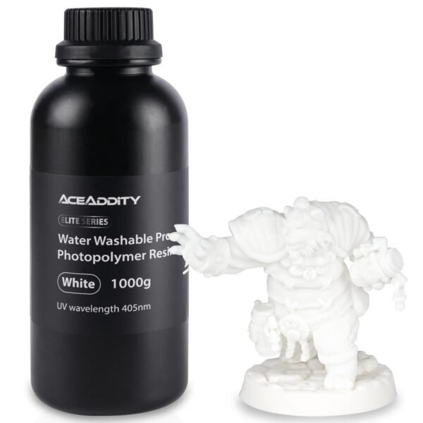 Water Washable Pro Resin - Low Shrinkage 3D Printer Resin, 405nm UV-Curing Water-Washable Photopolymer Printing Resin, High Precision & Easy to Clean (White, 1kg)