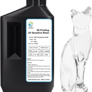 YOUSU High Transparency 3D Printer Resin, Non-Yellowing High Resolution 3D Printing Resin, Ultra-Clear 1000g