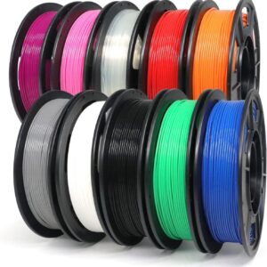 YOUSU PLA Plus Filament 1.75mm Bundle 10x250g, 10 Pack 2.5KG PLA+ Sample 3D Printer Filament, 3D Printing Multi Pack Filament Dimensional Accuracy +/- 0.02mm