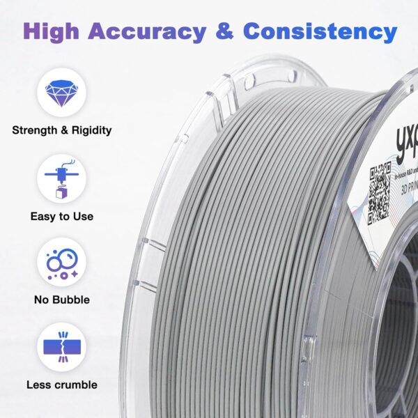 YXPOLYER PLA Filament Food Grade 1.75mm 1kg for 3D Printing, 3D Printer Filament with Transparent AMS-Compatible Filament Spool, Cool Gray - Image 2