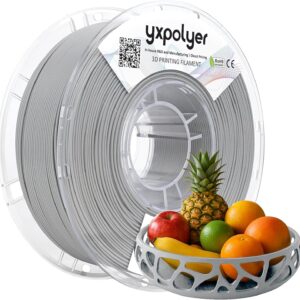 YXPOLYER PLA Filament Food Grade 1.75mm 1kg for 3D Printing, 3D Printer Filament with Transparent AMS-Compatible Filament Spool, Cool Gray