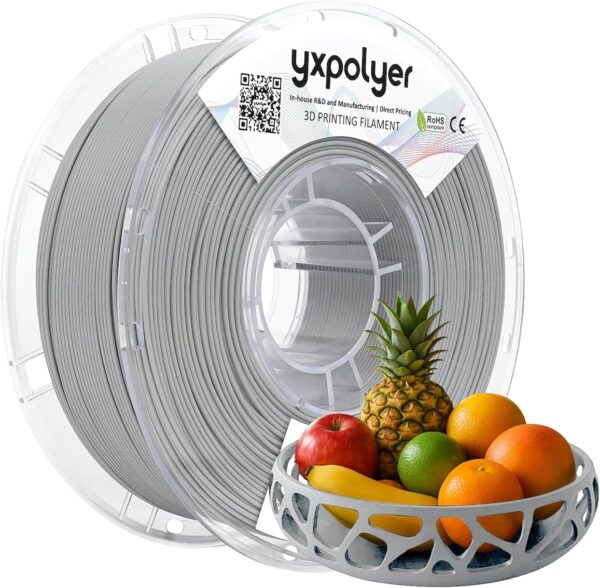 YXPOLYER PLA Filament Food Grade 1.75mm 1kg for 3D Printing, 3D Printer Filament with Transparent AMS-Compatible Filament Spool, Cool Gray