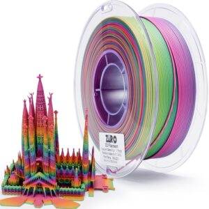 ZIRO 3D Printer Filament PLA, Fast Color Changing Filament(Matte), Color Change by Length PLA, Fit Most FDM 3D Printers, Matte Finish 1KG/ 2.2lbs Spool, Rainbow Blaze