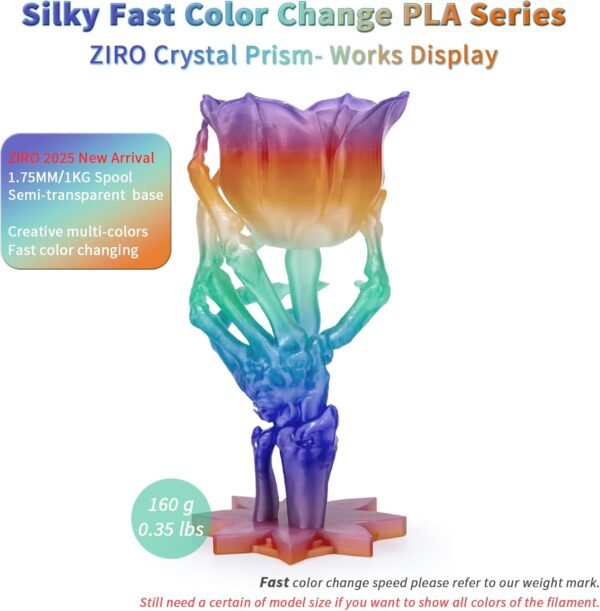 ZIRO Fast Color Changing PLA, Transluent Multicolor Filament 1.75mm, 3D Printing Material, 1kg Spool, Dimensional Accuracy +/-0.03mm, Fit Most 3D Printers, Crystal Prism - Image 2