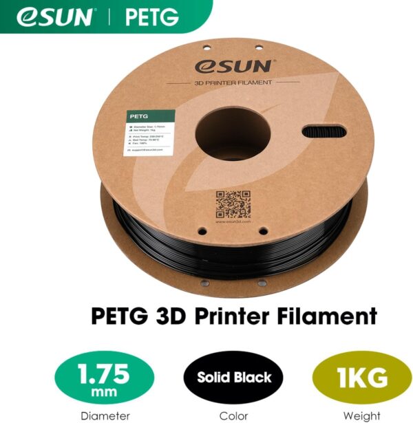 eSUN PETG Filament 1.75mm, 3D Printer Filament PETG, Dimensional Accuracy +/- 0.05mm, 1KG Spool (2.2 LBS) 3D Printing Filament for 3D Printers, Solid Black - Image 2