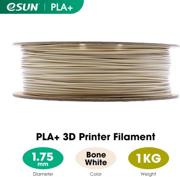 eSUN PLA+ Filament 1.75mm, 3D Printer Filament PLA Plus, Dimensional Accuracy +/- 0.03mm, 1KG Spool (2.2 LBS) 3D Printing Filament for 3D Printers, Bone White - Image 2