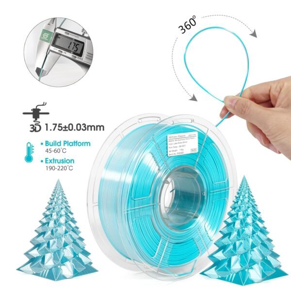 iSANMATE 3D Printer Filament, PLA Filament 1.75mm Dual Color Filament, Shiny Silk PLA Coextruded Filament, 1 kg/Spool (Lake Green and Silver) - Image 2
