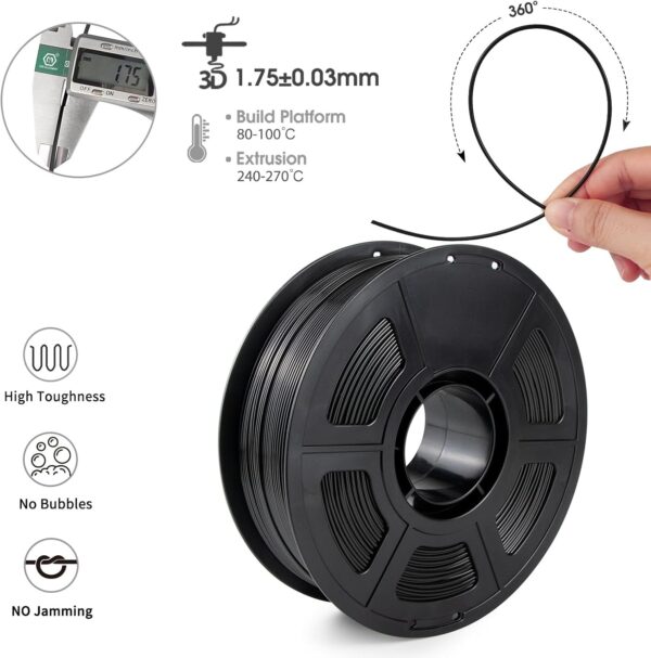 iSANMATE ASA Filament 1.75mm Black 1KG, UV & Weather Resistant 3D Printer Filament Perfect for Outdoor Functional Parts, Dimensional Accuracy +/- 0.02mm, 1kg Spool (2.2lbs) - Image 2
